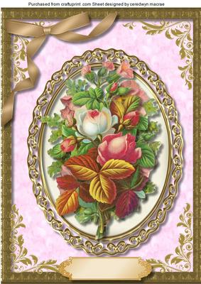 A4 Beautiful Flowers in a Gold Oval Frame 
