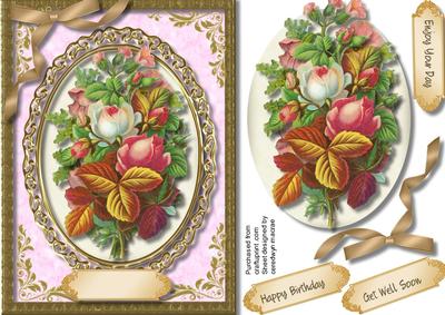 A5 Beautiful Flowers in a Gold Oval Frame 