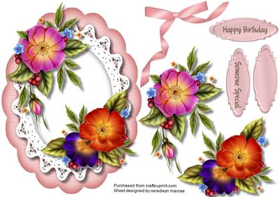 Beautiful Floret Flowers on a Lace and Scalloped Frame 
