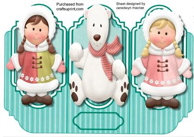 Lovely Tri Fold Bear and Eskimo Girls 