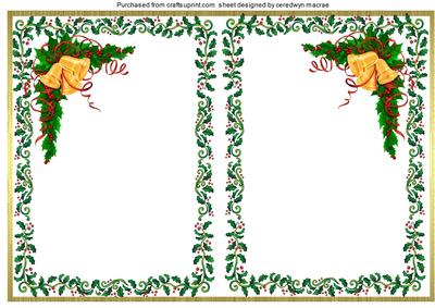 A5 Holly and Gold Bells Incert with Gold Boarder