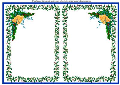 A5 Holly and Gold Bells Incert with Blue Boarder 