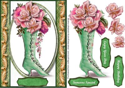 Lovely Vintage Green Boot and Roses 