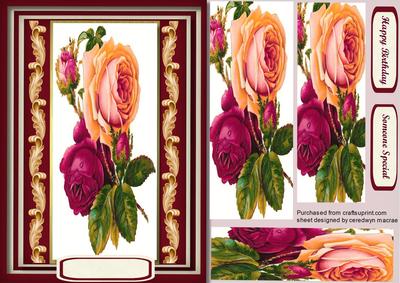 Beautiful Wine and Peach Roses with Gold Scrollwork