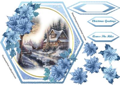 Lovely Octagonal Christmas Scene with Poinsettia's