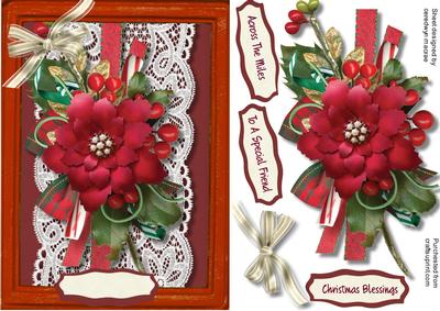 A5 Beautiful Christmas Poinsettia on Lace