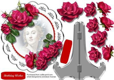 Misted Lady with Red Roses Plate and Stand Card 