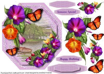 Lovely Octagonal Lake Scene with Morning Glory