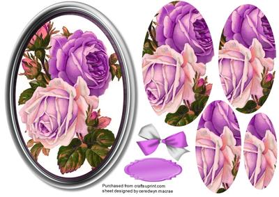 Lovely Lilac Roses in a Oval Frame 