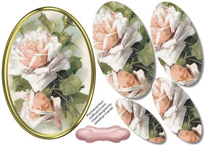 Lovely Creamy Pink Roses in a Oval Frame 