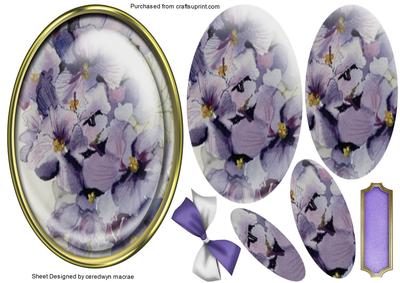 Beautiful Lilac Pansys in a Gold Oval Frame 