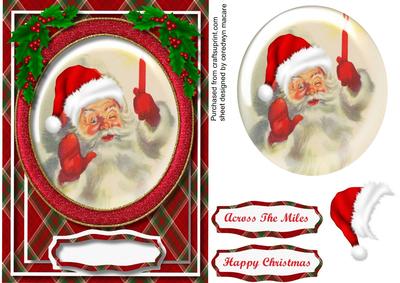Jolly Santa in a Red Glitter Frame 