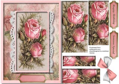 Beautiful Pink Roses on Vintage Lace 