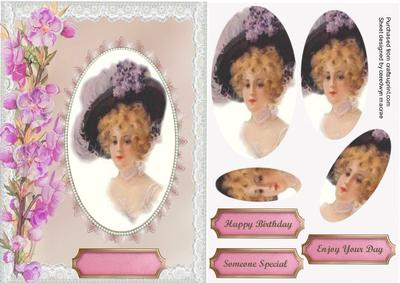 Beautiful Lady in a Lilac Feathered Hat .