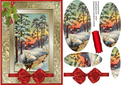 Beautiful Chriistmas Scene in a Gold Frame . Pyramid