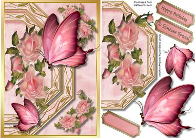 Stunning Butterflies and Roses in a Gold Frame