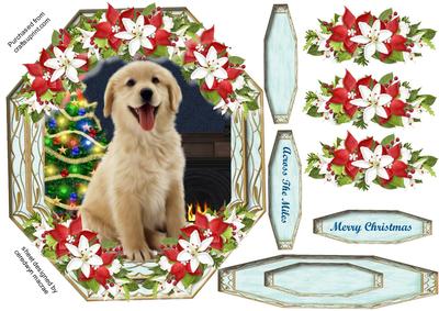 Lovely Labrador Pup in a Christmas Octaganal Frame 