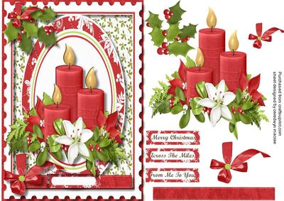 Christmas Candles in a Postage Stamp Frame 