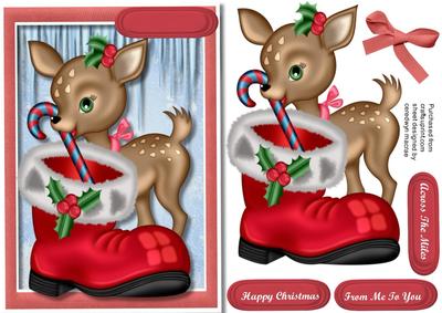 Little Deer Hiding the Candy Cane in Santa's Boot 