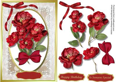 Beautiful Red Roses on Lace and Gold 