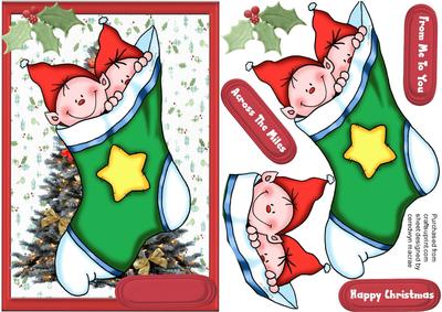 Two Peek-a-boo Elves in a Stocking 