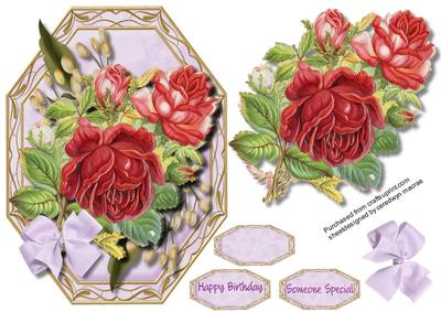 Lilac Octaganal Card with Roses and Baby's Breath , 