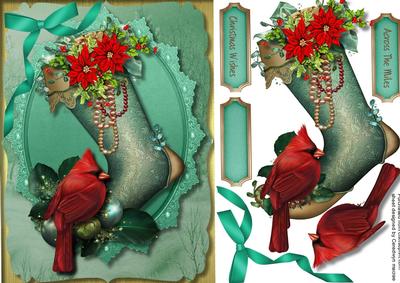 Beautiful Christmas Boot and Cardinal Bird 