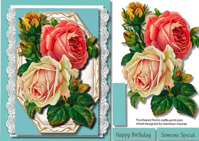Beautiful Roses on Lace and Aqua 
