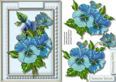 Lovely Blue Pansys on Lace