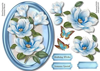 Beautiful Blue Magnolias in a Oval Frame