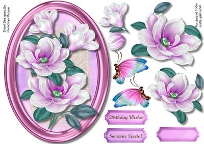 Beautiful Deep Magnolias in a Oval Frame 
