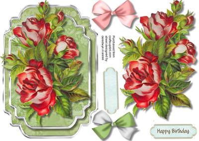 Beautiful Roses on a Green and Silver Double Mat