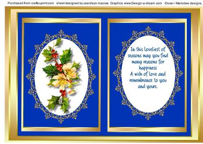 A5 Incert Holly and Christmas Roses , Blue