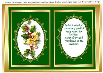 A5 Incert Holly and Christmas Rose . Green 