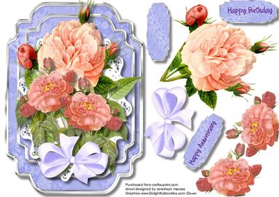 Stunninf Roses on Lilac and Silver Mat 