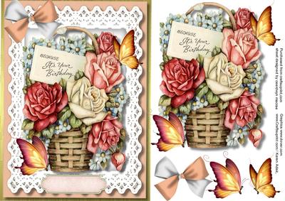 Beautiful Basket of Mixed Roses and Butteflys 