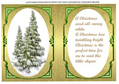 A5 Incert with Verse and Christmas Trees in Green 