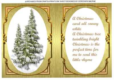 A5 Incert with Verse and Christmas Trees in Old Gold