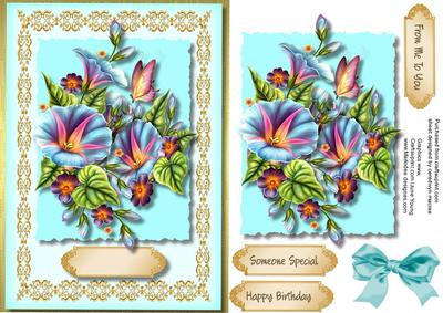 Beautiful Morning Glory in a Filigree Frame 