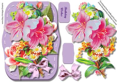 Lovely Pink Flowers on a Lilac Mat 
