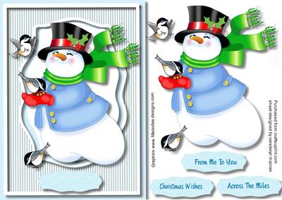 Lovely Snowman Feeding the Birds