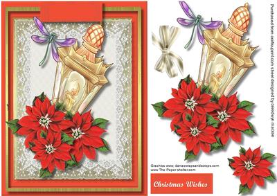 Lantern , Poinsettias and Dragonfly