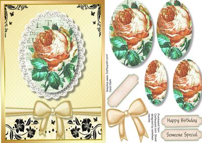 Bautiful Pyramid Pale Apricot Roses on Lace 