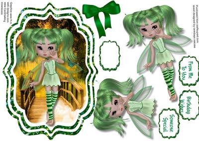 Lovely Green Fairy on the Bride in Glitter Bracket