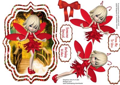 Lovely Red Fairy on the Bridge in Glitter Bracket 