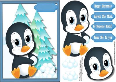 Little Penquin Playing with the Snowballs 