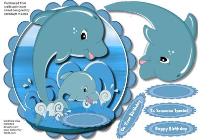 Lovely Easel or Topper Dolphins at Play