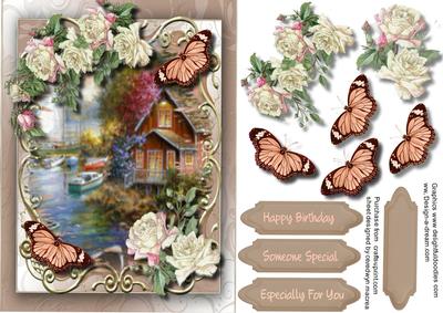 Lovely Boathouse on the Lake with Cream Roses