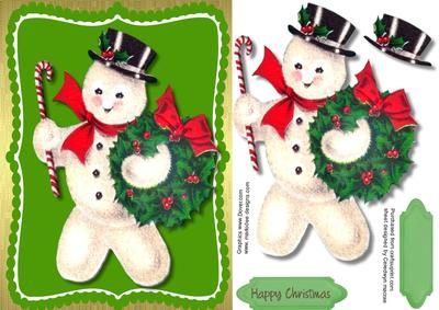Lovely Snowman with Holly Wreath 