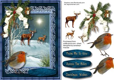 Lovely Christmas Scene with Deers and Robin
